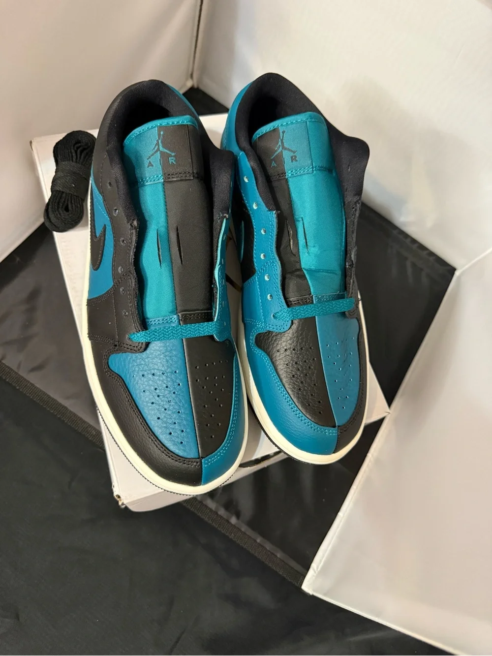Nike Air Jordan 1 Low SE “Split” Top Sneakers — Black & Teal
